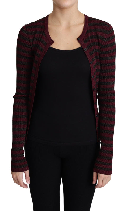 Pull cardigan en viscose à rayures noires et rouges