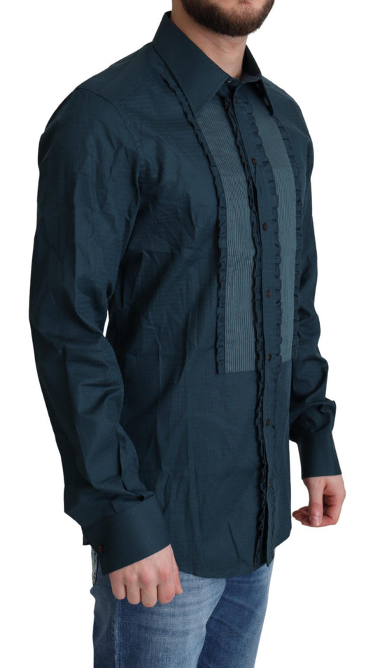 Camisa formal de algodón con tapeta azul