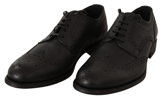 Zapatos de vestir formales Oxford de cuero negro con punta de ala