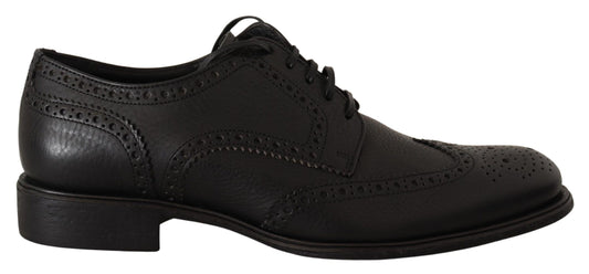 Zapatos de vestir formales Oxford de cuero negro con punta de ala