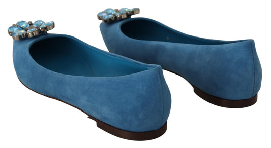 Mocasines planos de ante azul con cristales