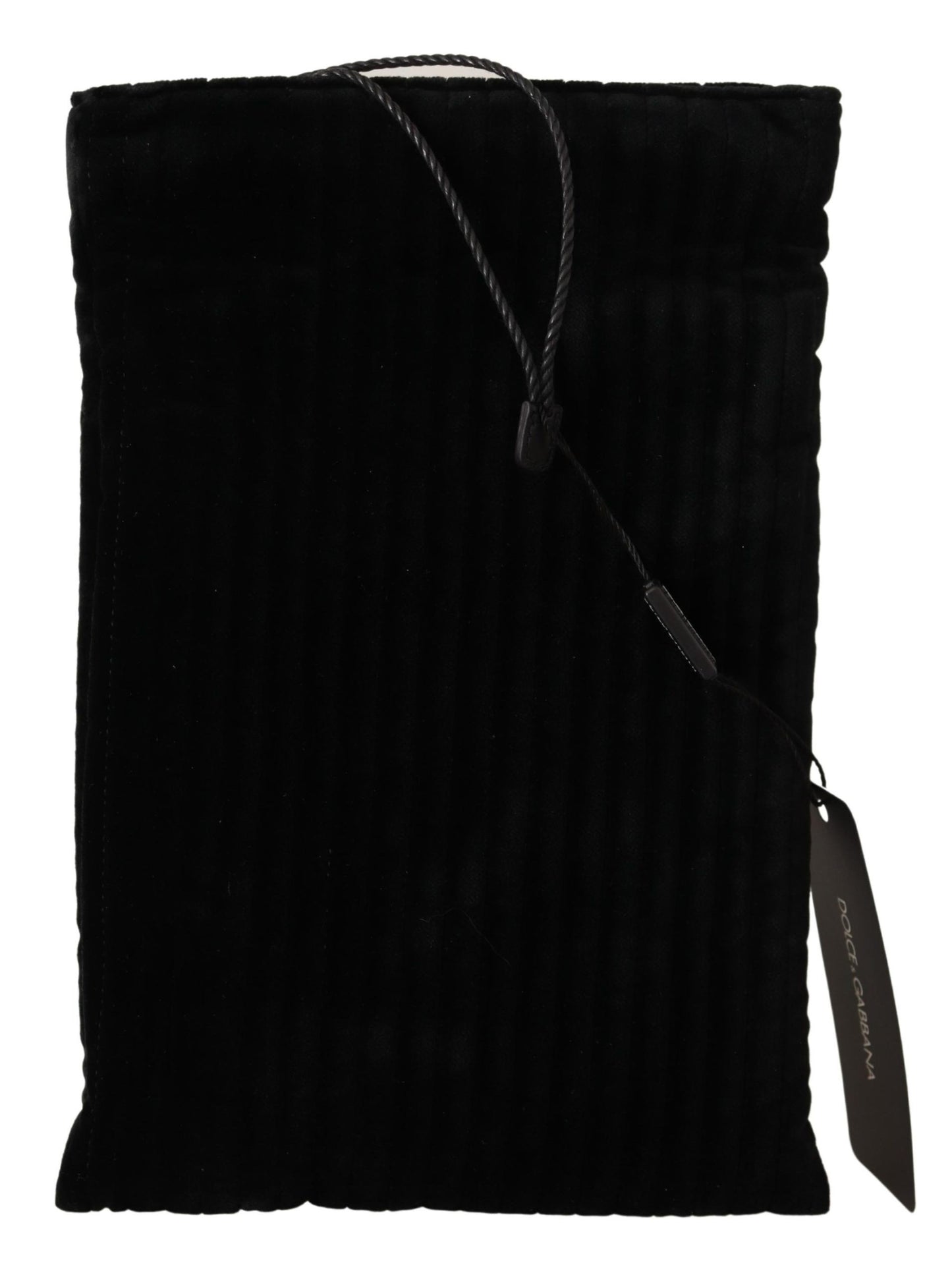 Pochette matelassée en velours noir avec cordon de serrage et logo