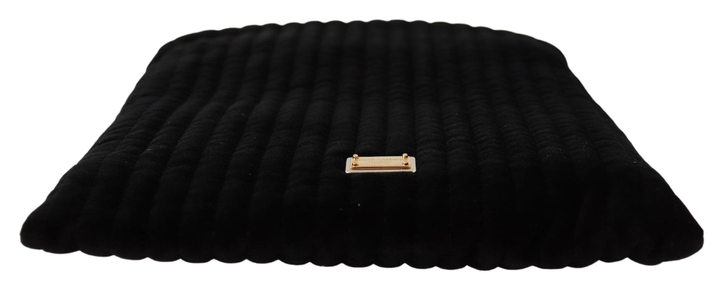Pochette matelassée en velours noir avec cordon de serrage et logo