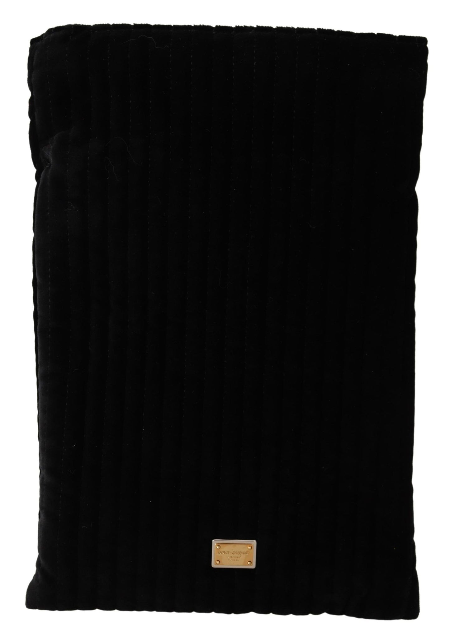 Pochette matelassée en velours noir avec cordon de serrage et logo