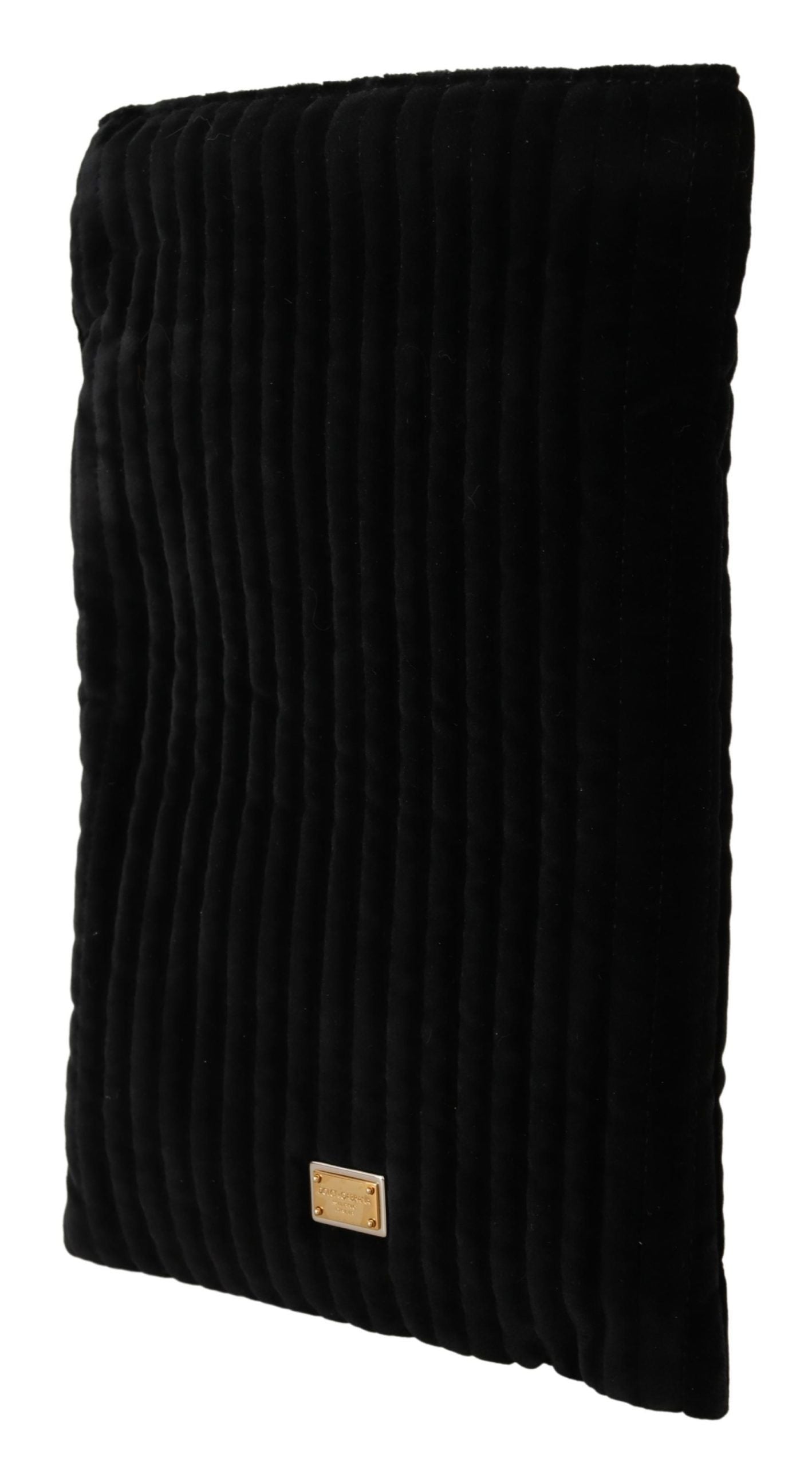 Pochette matelassée en velours noir avec cordon de serrage et logo