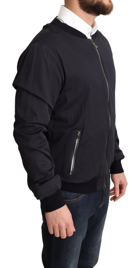Chaqueta bomber corta de seda azul para hombre