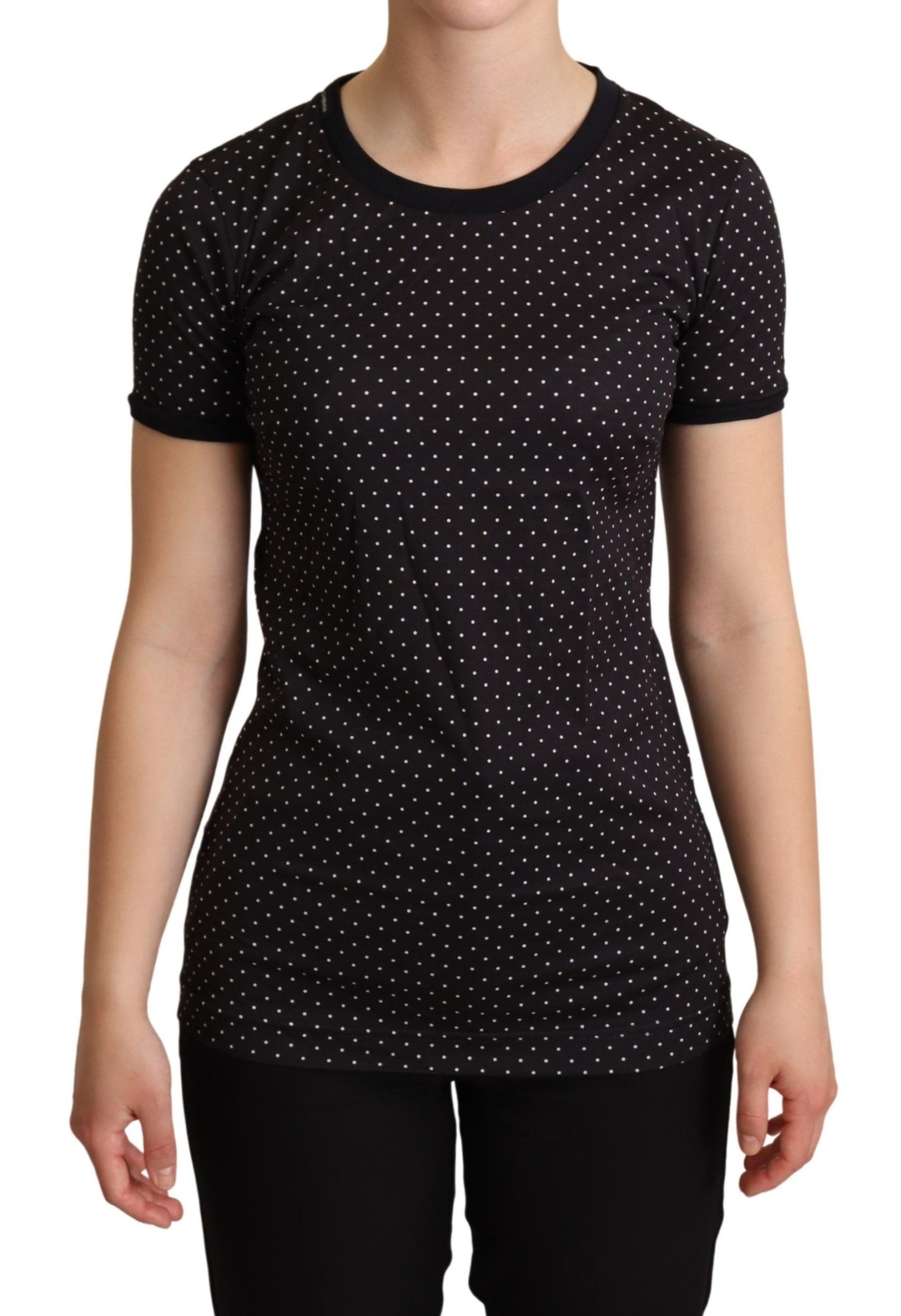Black Dotted Crewneck Cotton T-shirt