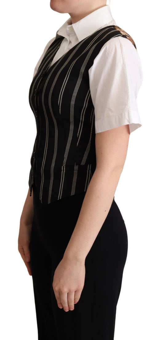 Gilet rayé noir à imprimé léopard