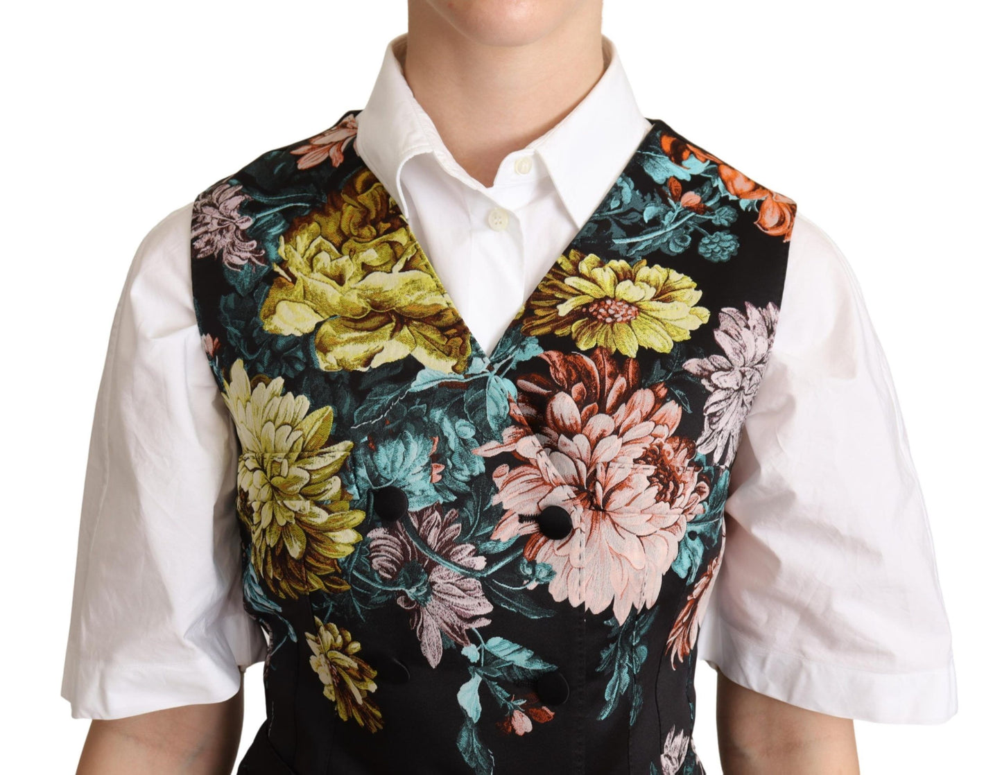 Chaleco negro con estampado floral de jacquard