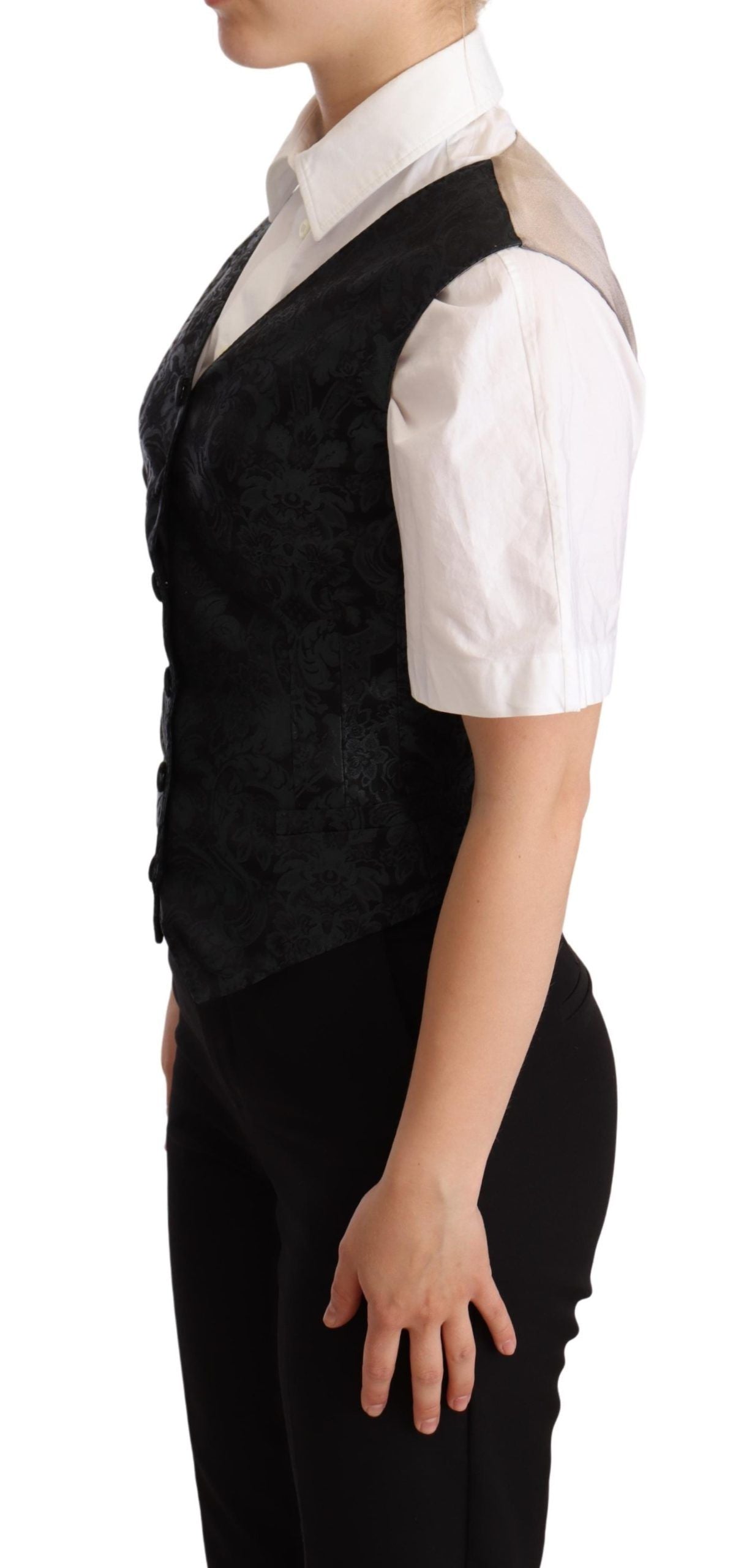 Chaleco floral de jacquard negro, verde