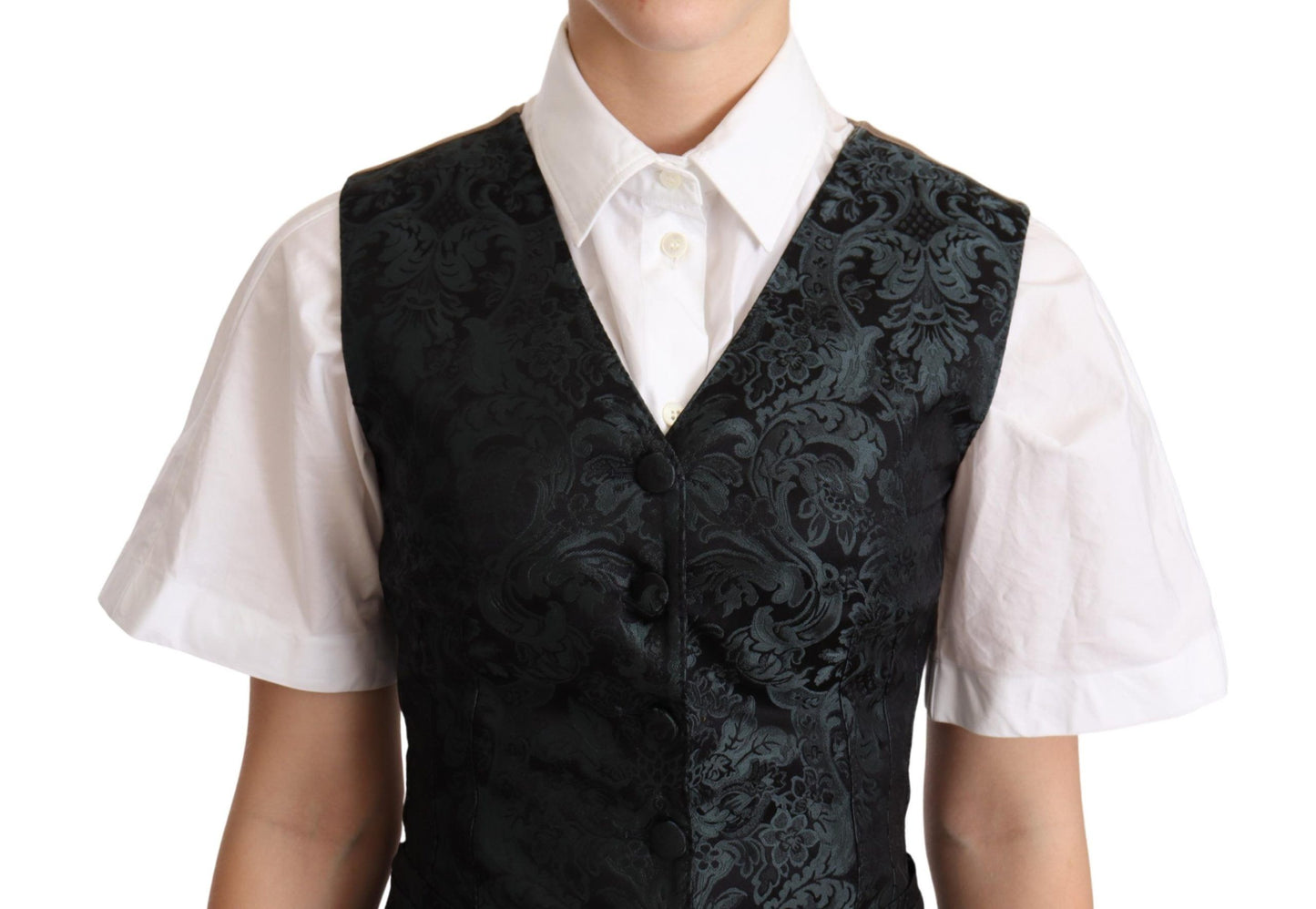 Chaleco floral de jacquard negro, verde