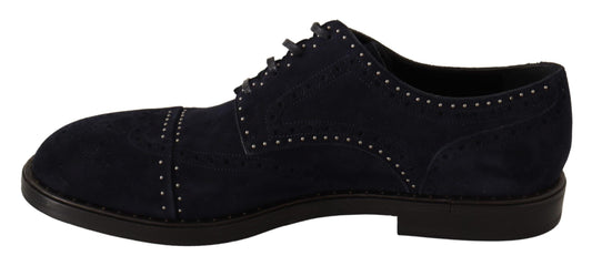 Zapatos Derby de piel de ante azul con tachuelas