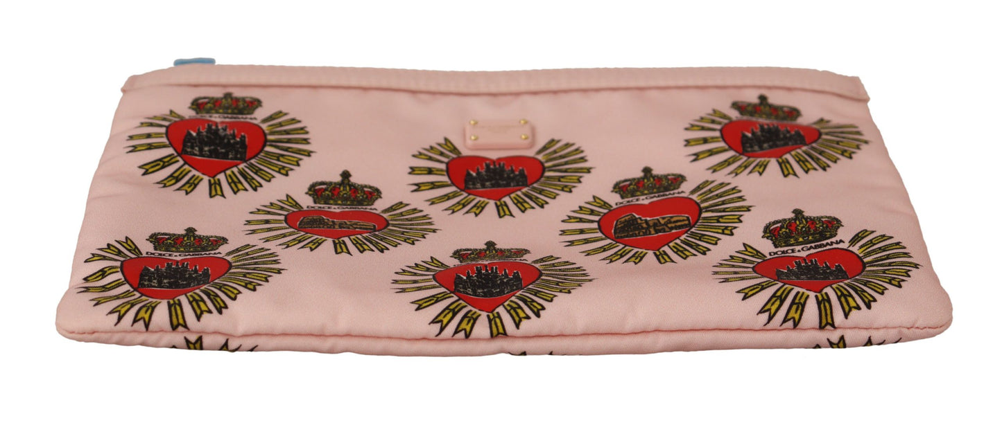 Cartera de mano rosa con logo D&G y corazón devocional para artículos de tocador