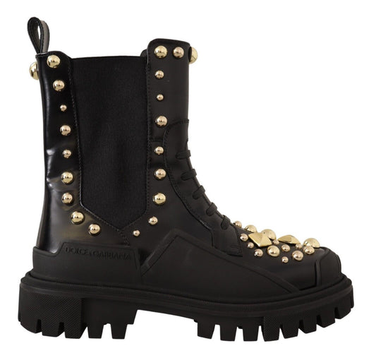 Botas de combate de cuero negro con tachuelas