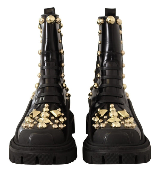 Botas de combate de cuero negro con tachuelas