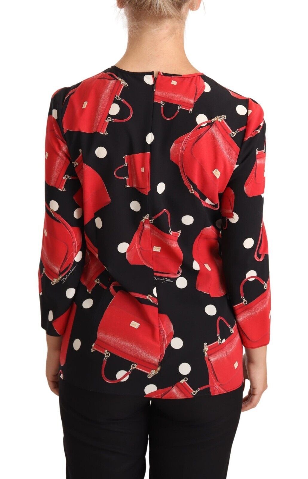 Blusa elástica de seda con estampado de bolso Sicilia negro