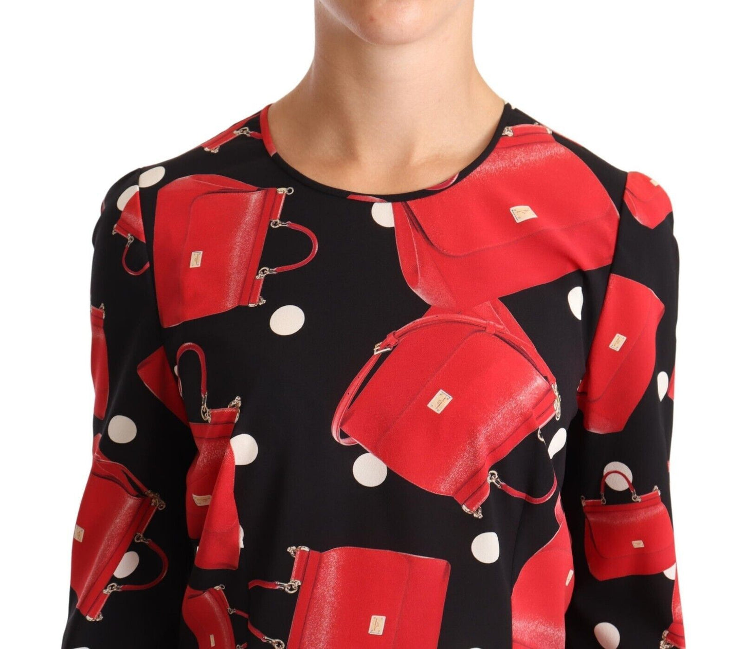 Blusa elástica de seda con estampado de bolso Sicilia negro