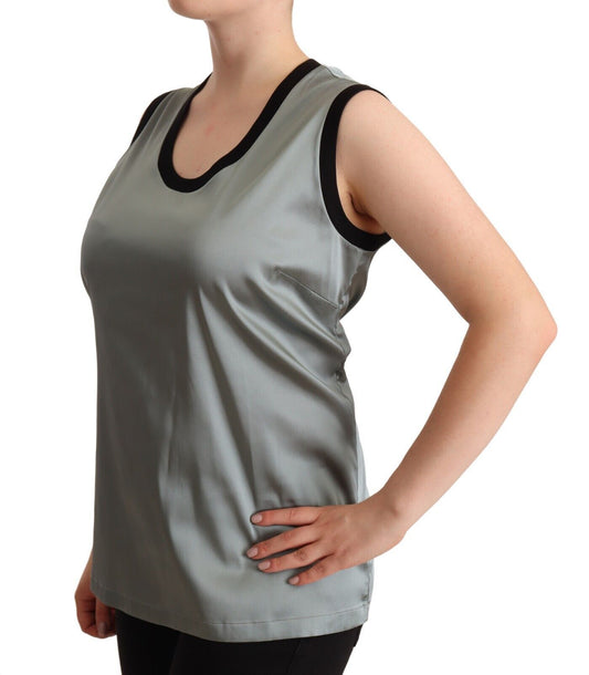 Camiseta sin mangas informal con cuello redondo plateada