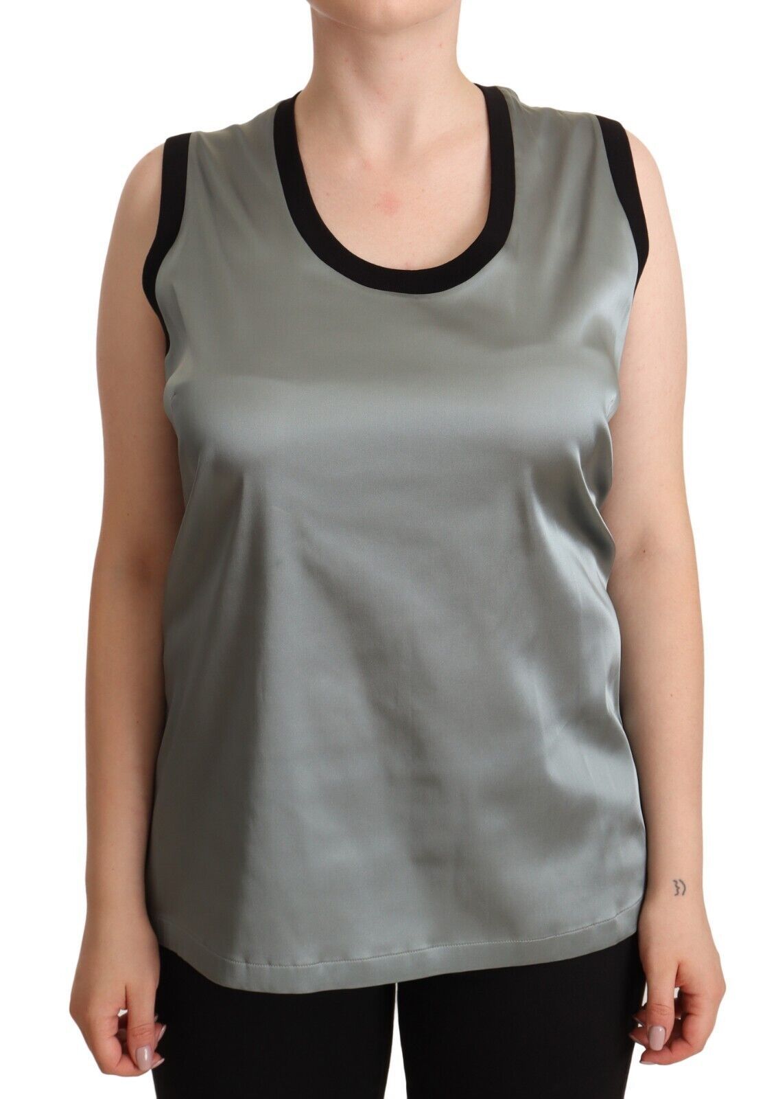 Camiseta sin mangas informal con cuello redondo plateada