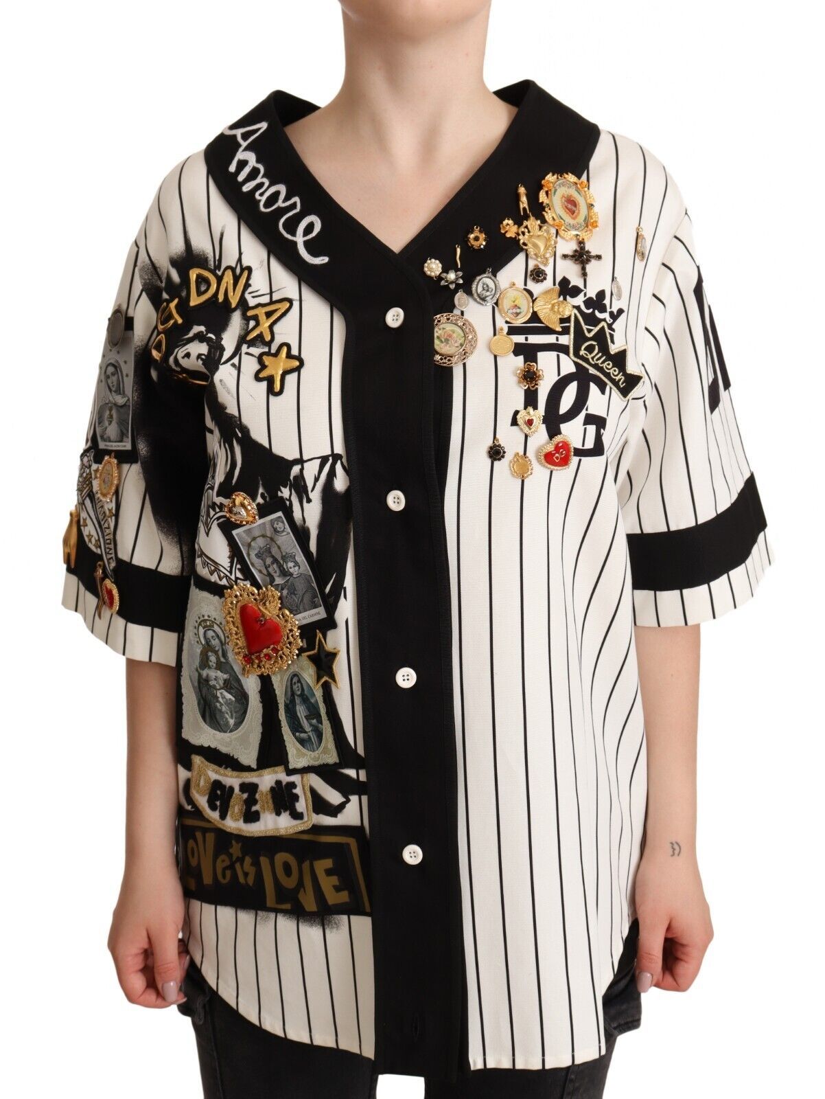 Chemise Amore en coton blanc avec breloques en cristal