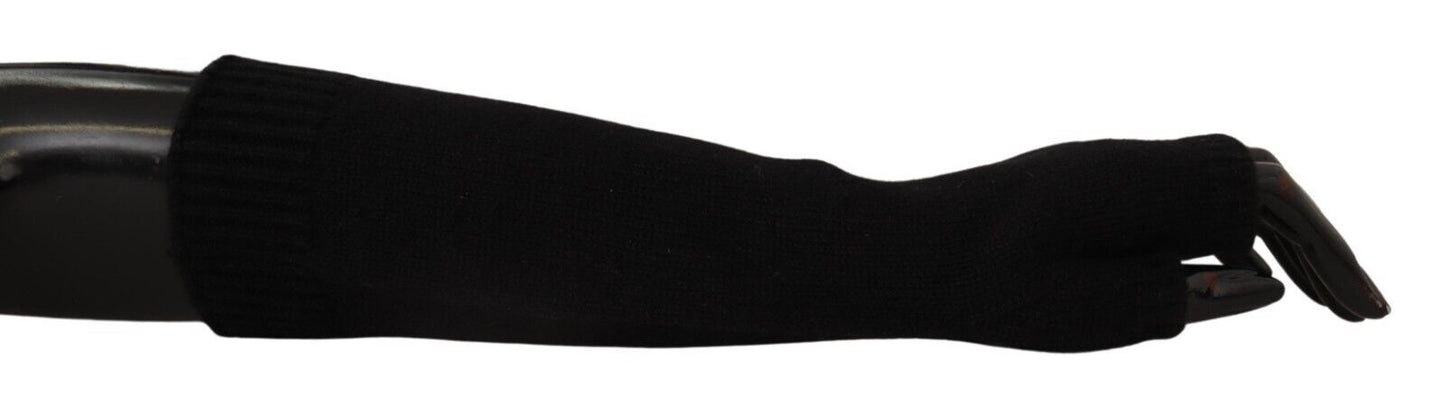 Guantes negros de punto sin dedos hasta el codo
