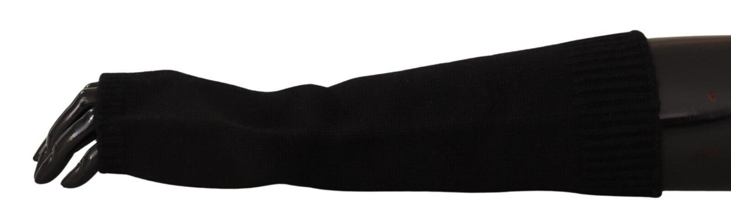Guantes negros de punto sin dedos hasta el codo
