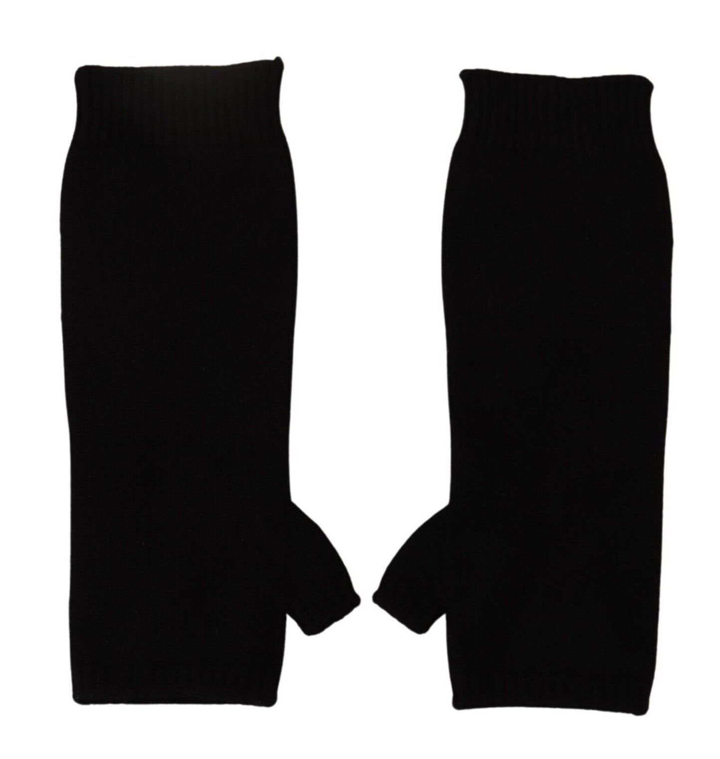 Guantes negros de punto sin dedos hasta el codo