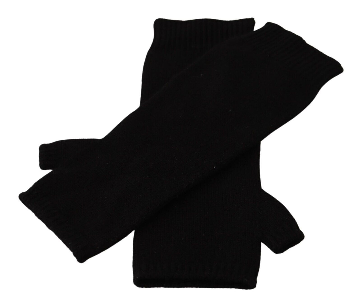 Guantes negros de punto sin dedos hasta el codo