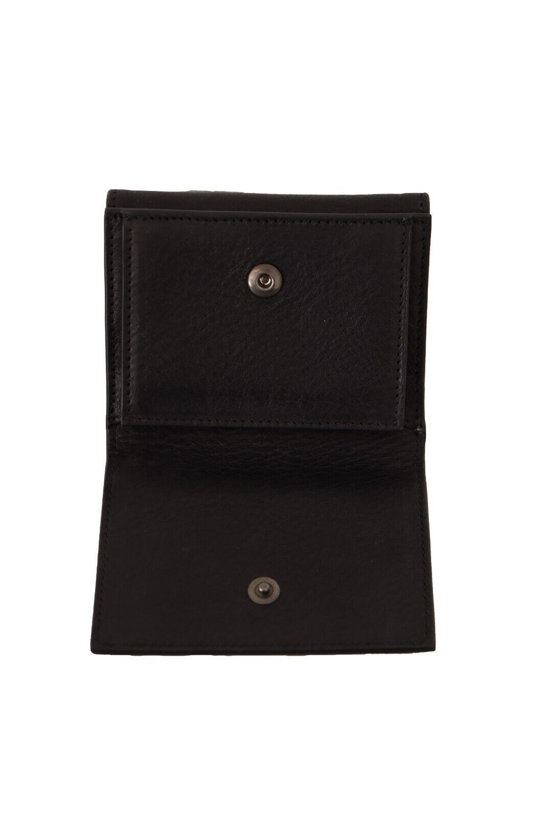 Monedero de cuero negro con tres pliegues y cinturón, cartera multiusos