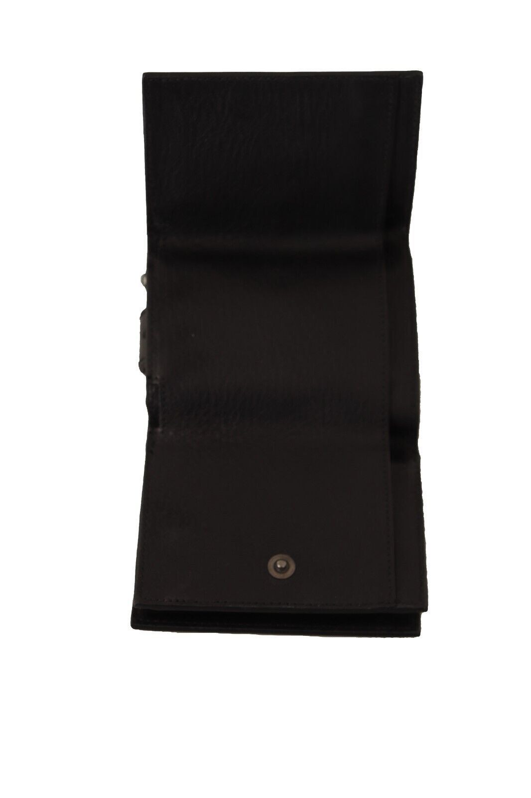 Monedero de cuero negro con tres pliegues y cinturón, cartera multiusos