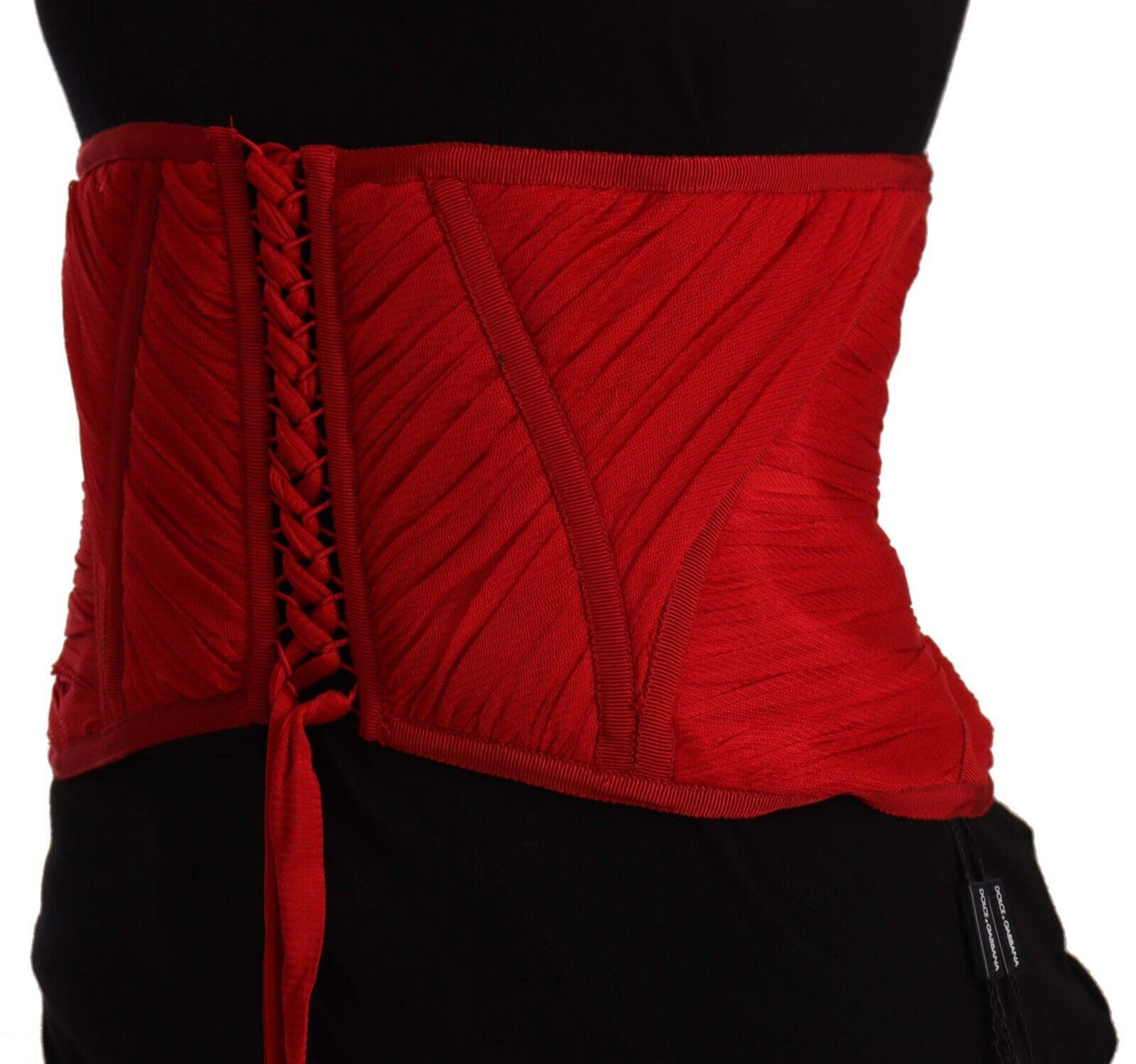 Cinturón de corsé rojo con cintura elástica y parte superior de seda