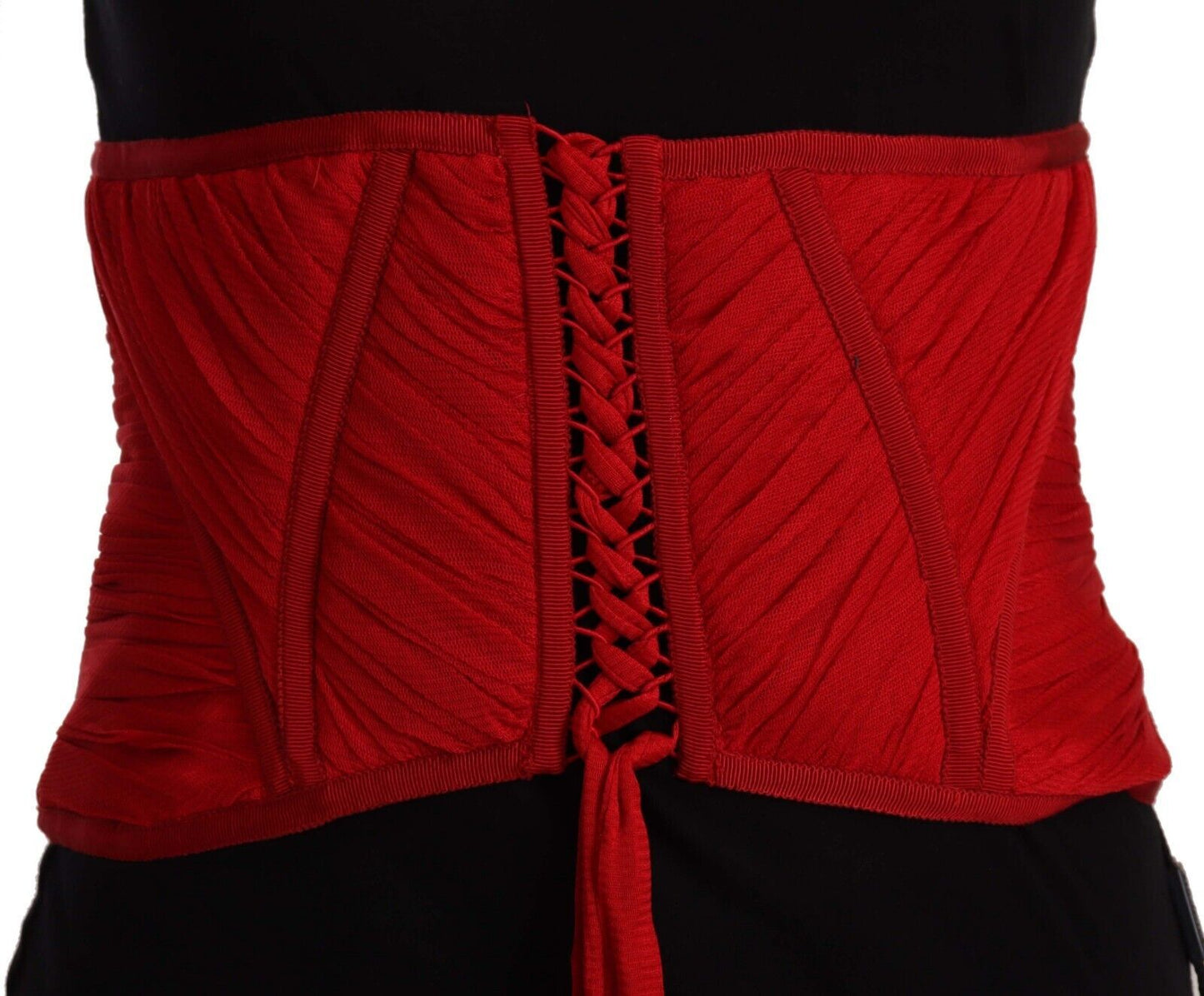 Cinturón de corsé rojo con cintura elástica y parte superior de seda