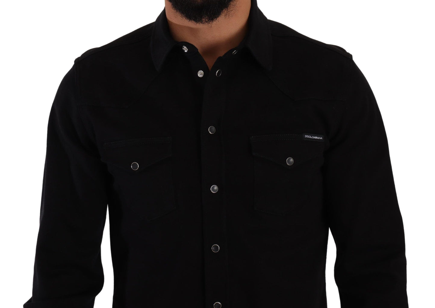 Chemise slim noire en denim de coton extensible