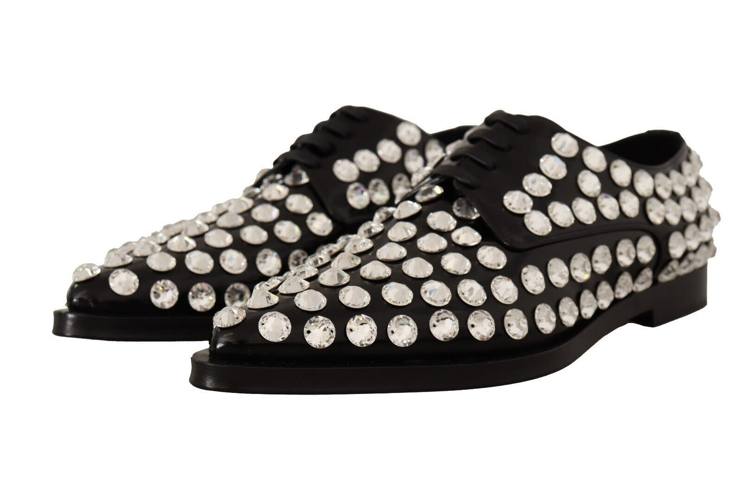 Chaussures habillées à lacets en cuir noir et cristaux