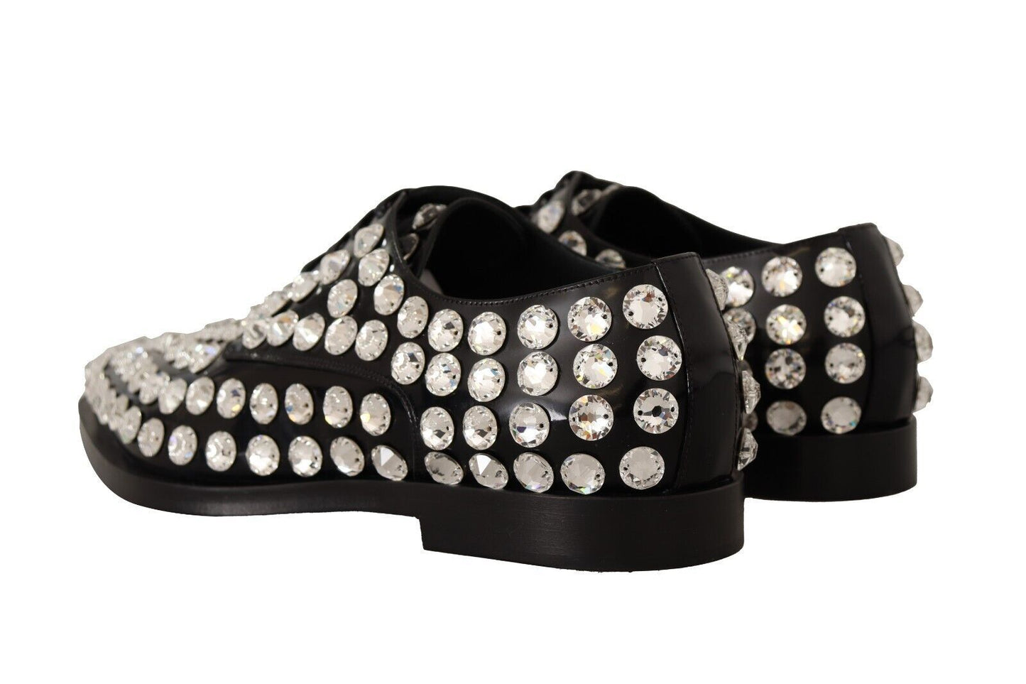 Chaussures habillées à lacets en cuir noir et cristaux
