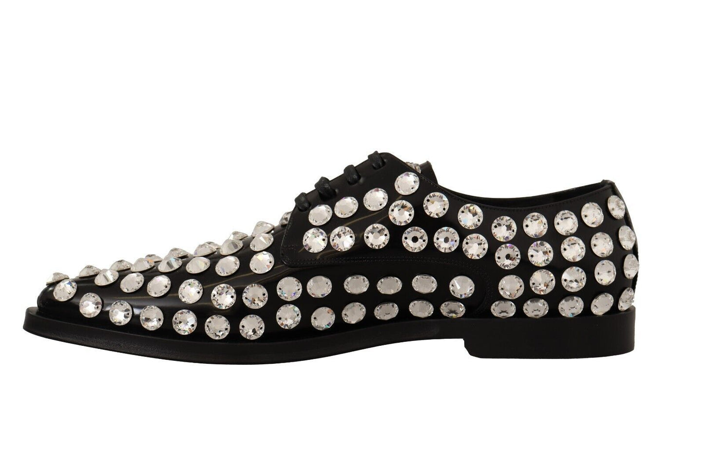 Chaussures habillées à lacets en cuir noir et cristaux