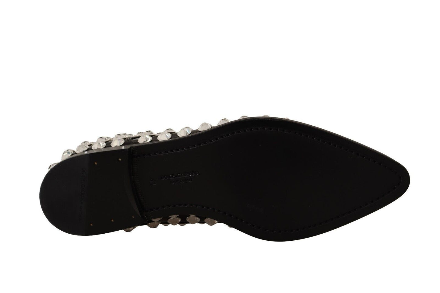 Chaussures habillées à lacets en cuir noir et cristaux