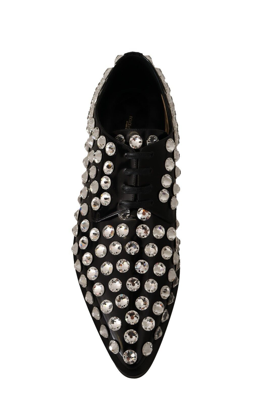 Chaussures habillées à lacets en cuir noir et cristaux