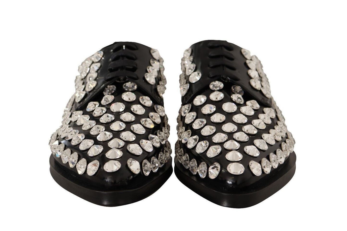 Chaussures habillées à lacets en cuir noir et cristaux