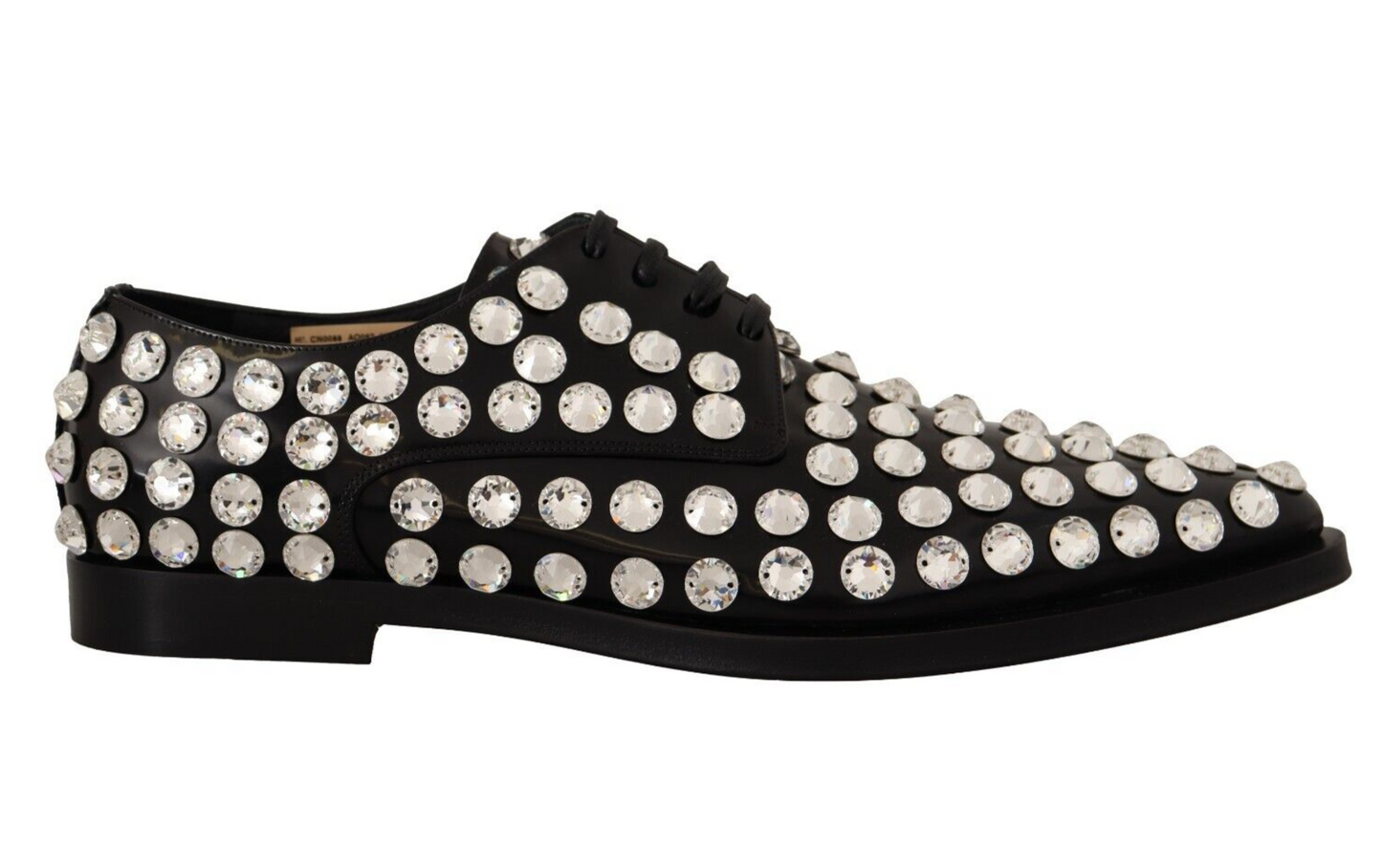 Chaussures habillées à lacets en cuir noir et cristaux