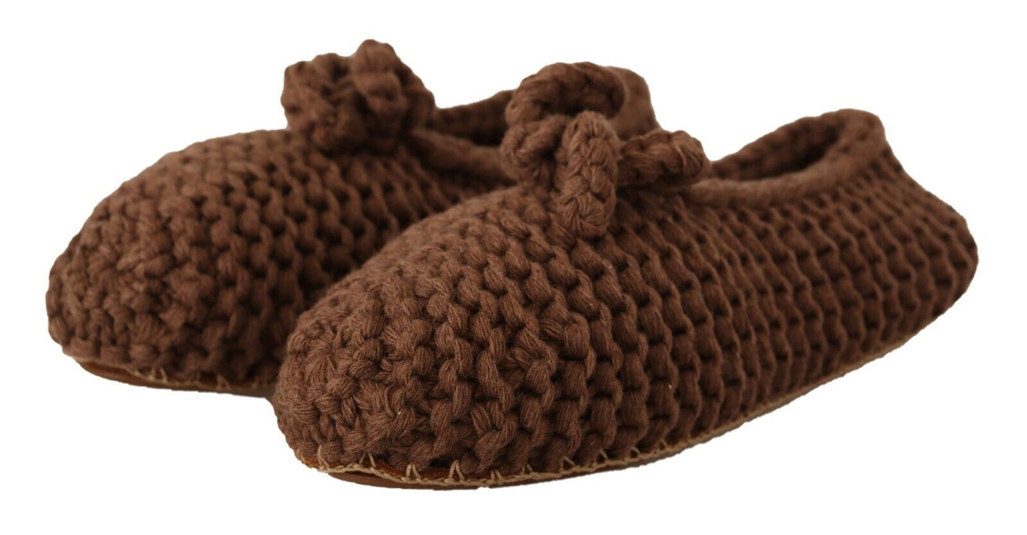 Ballerines marron à enfiler en laine tricotée