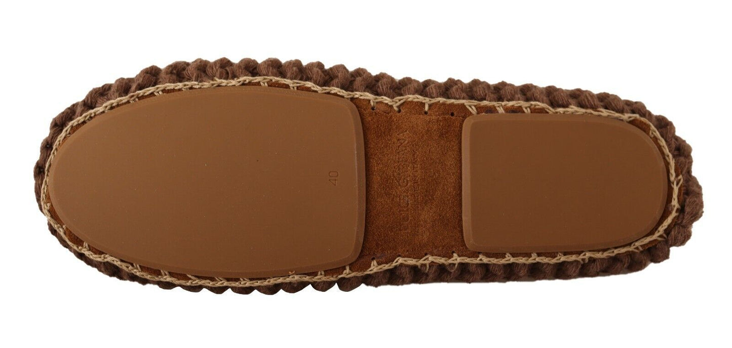 Ballerines marron à enfiler en laine tricotée