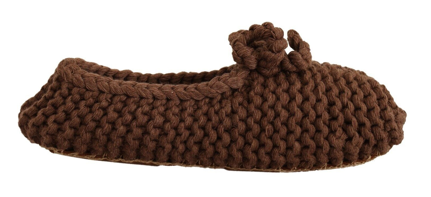 Ballerines marron à enfiler en laine tricotée