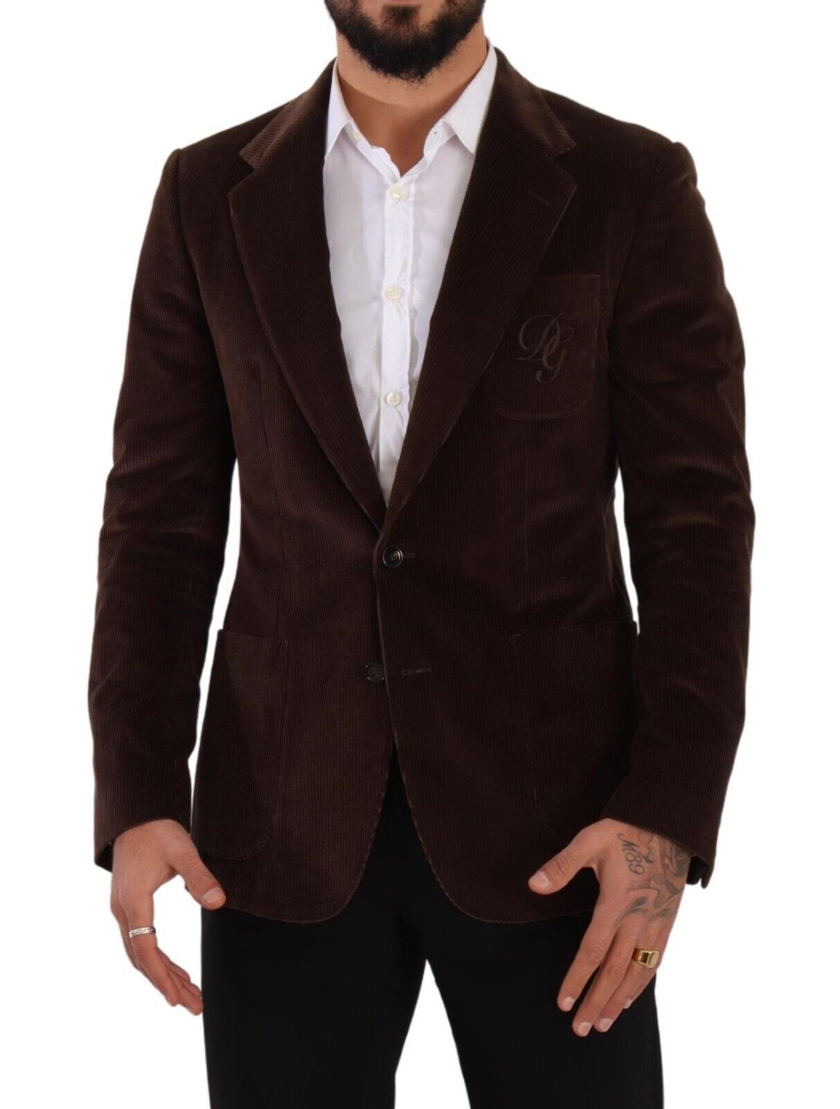 Abrigo ajustado de pana marrón Blazer con logotipo de DG