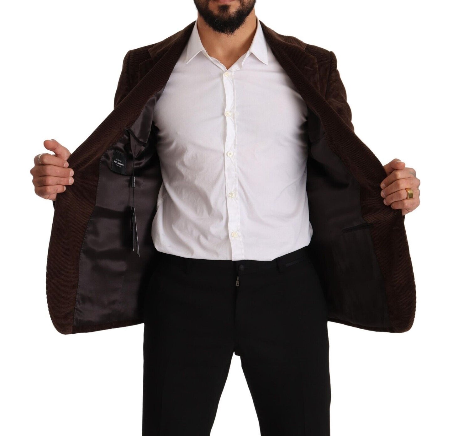 Abrigo ajustado de pana marrón Blazer con logotipo de DG