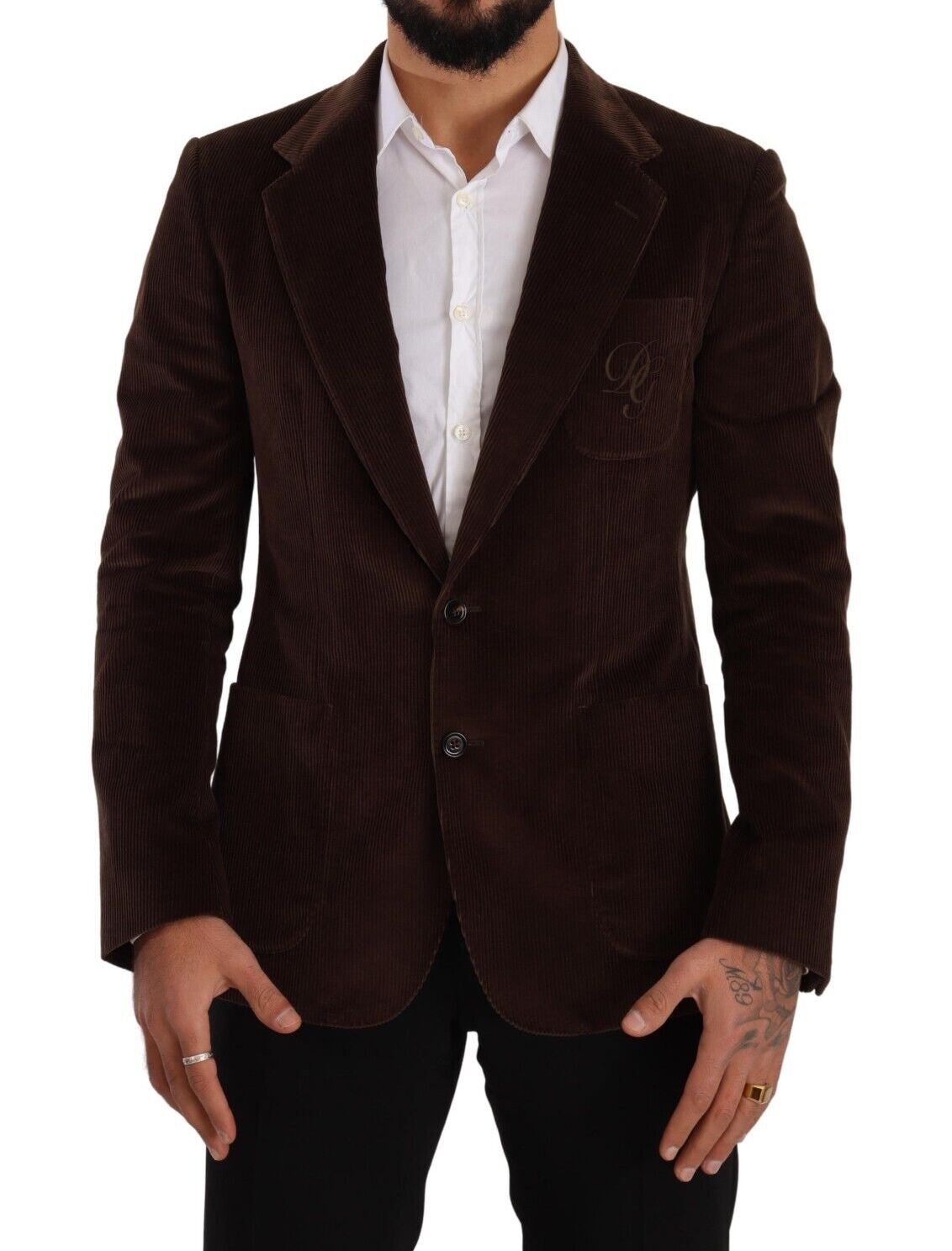 Abrigo ajustado de pana marrón Blazer con logotipo de DG