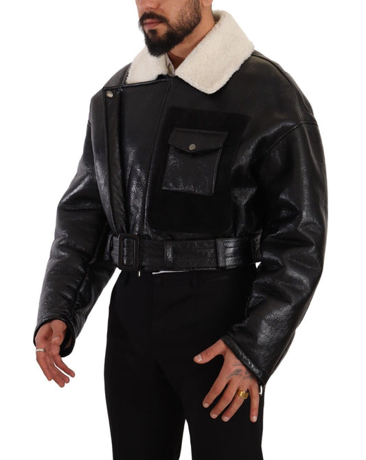 Chaqueta motera de piel de oveja negra