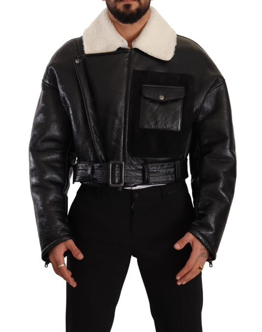 Chaqueta motera de piel de oveja negra