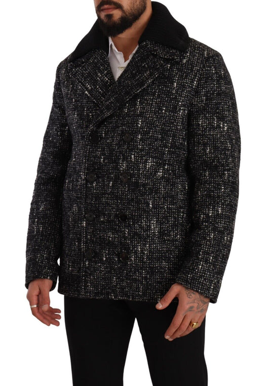 Chaqueta de lana negra cruzada para hombre