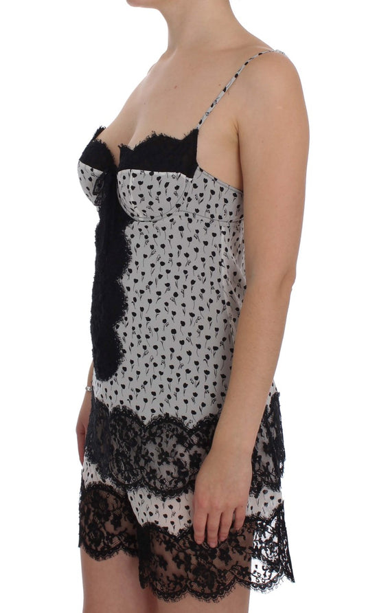 Haut de lingerie babydoll en dentelle de soie noire